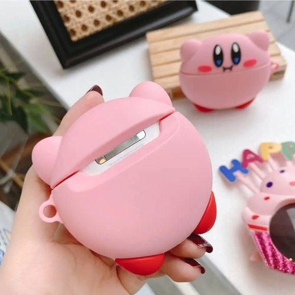 Kirby ✦ Pink AirPods Case ✦ Gen 3 Silicone Protective Cover w/ Hanging Clip - Picture 4 of 10